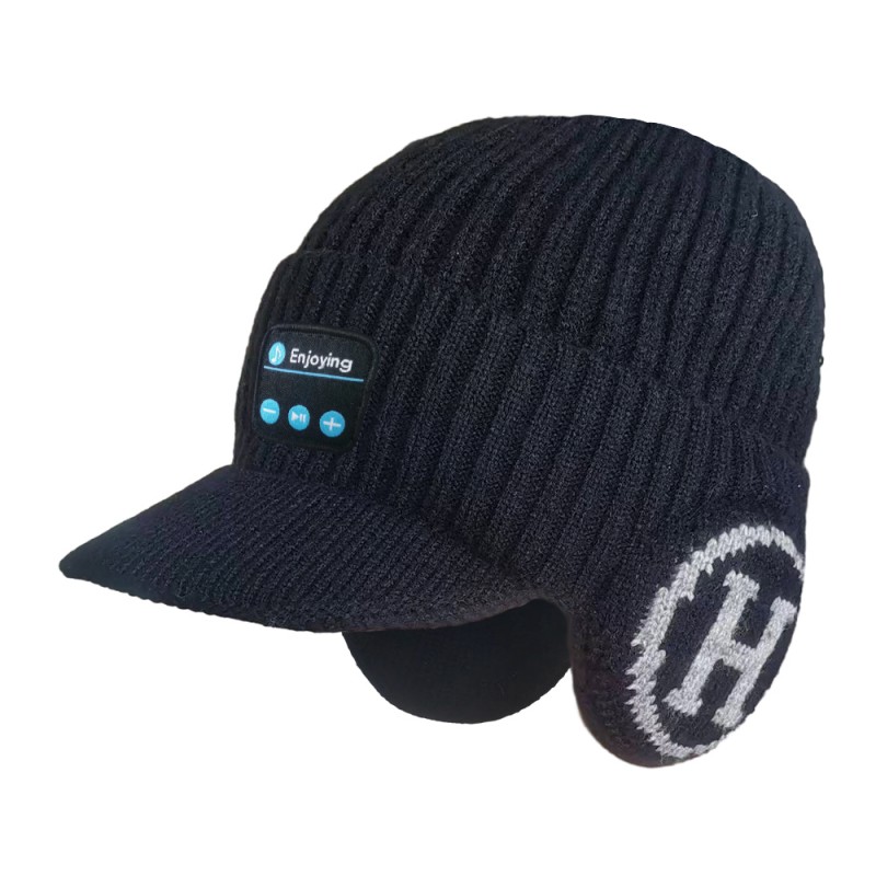 Brim Bluetooth Beanie 모자 헤드폰 검은 색 H 자형